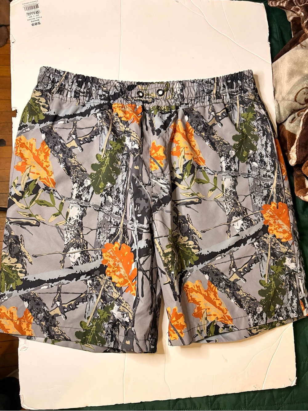 Men's Athletic Shorts in Gray with Orange & Green Leaf Print